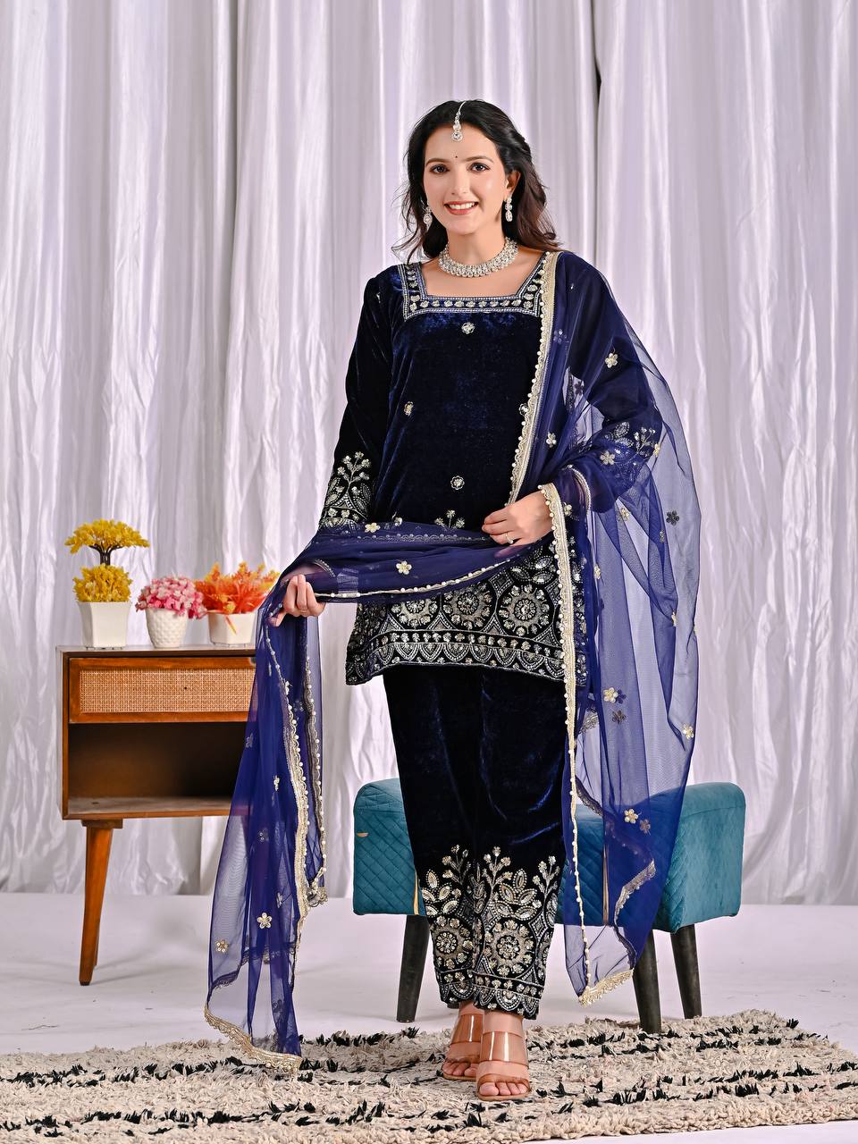 Premium Heavy Velvet Embroidered Suit with Pant & Net Dupatta | Party & Wedding Wear