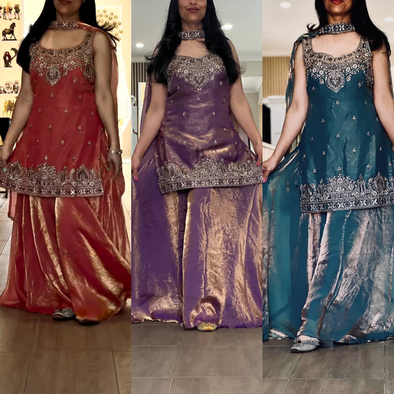 Premium Embroidered Silk Top–Plazzo Set With Dupatta – Fully Stitched & Ready to Wear