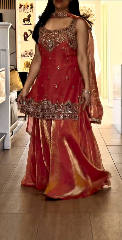 Premium Embroidered Silk Top–Plazzo Set With Dupatta – Fully Stitched & Ready to Wear