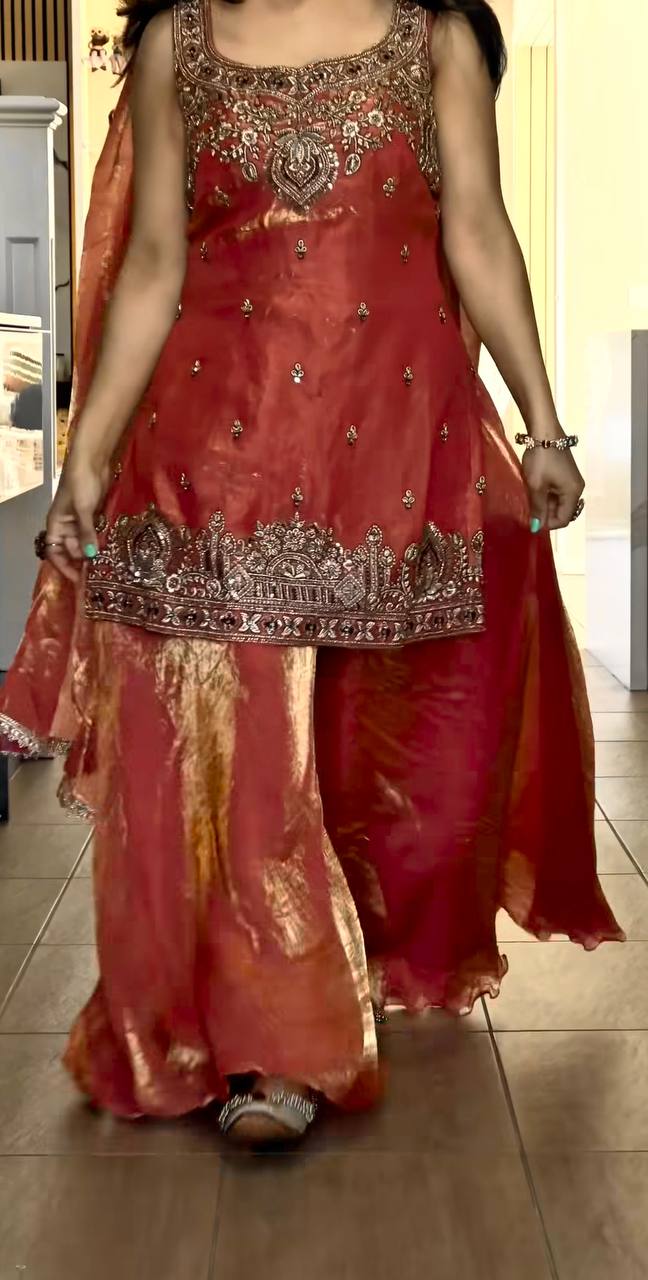 Premium Embroidered Silk Top–Plazzo Set With Dupatta – Fully Stitched & Ready to Wear