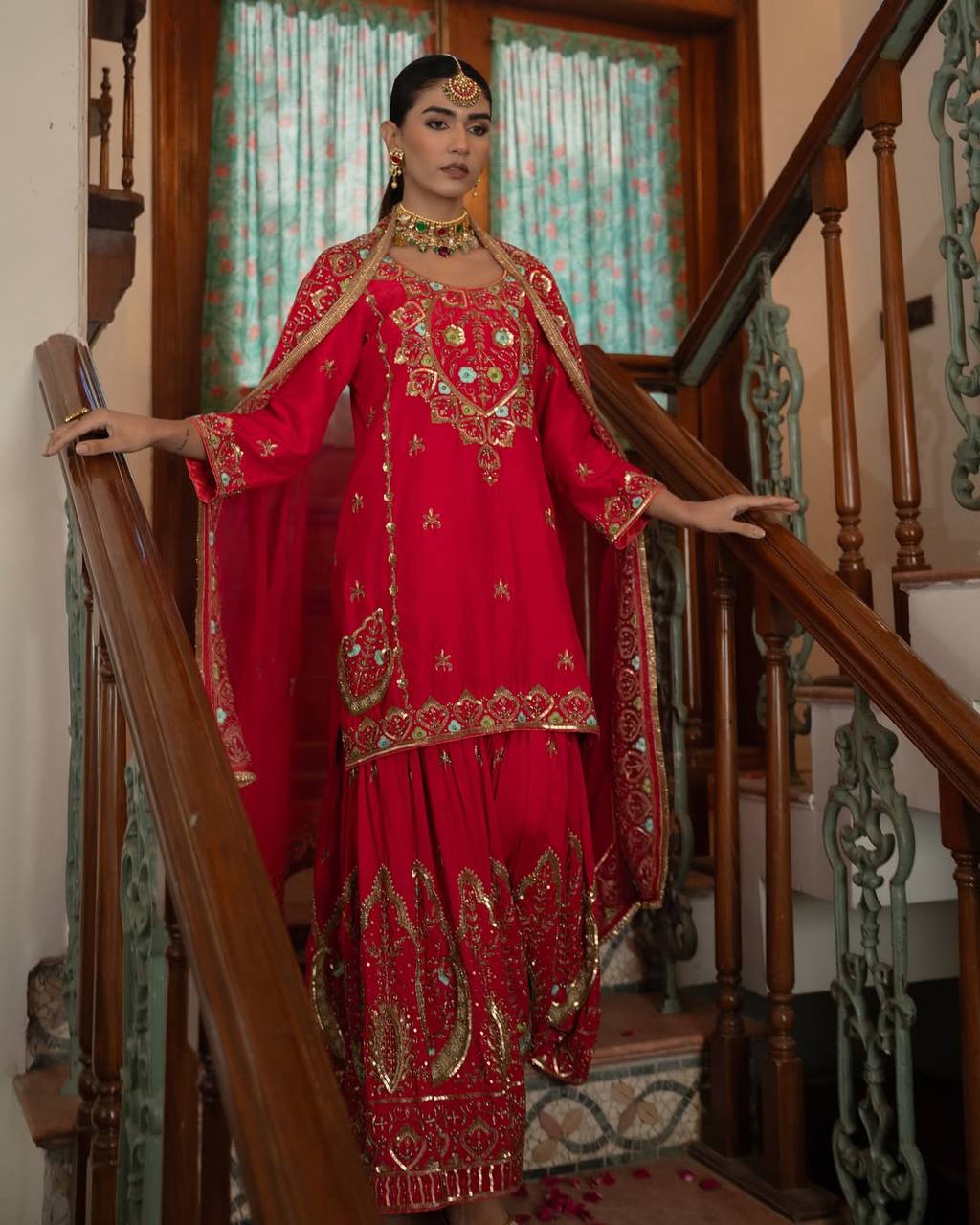 Designer Party Wear Chinon Silk Kurti with Sharara Palazzo & Dupatta – Heavy Embroidery Work Set