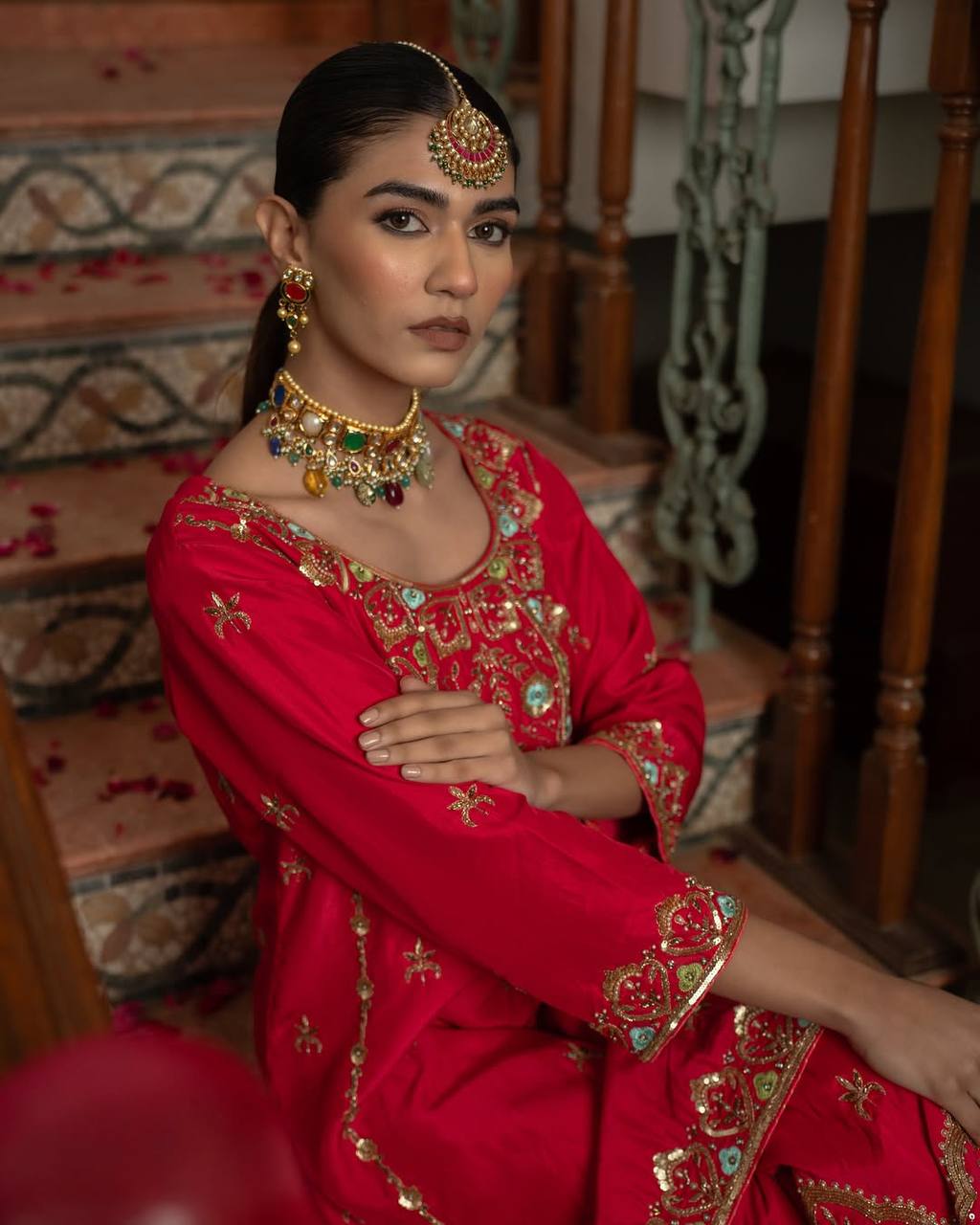 Designer Party Wear Chinon Silk Kurti with Sharara Palazzo & Dupatta – Heavy Embroidery Work Set