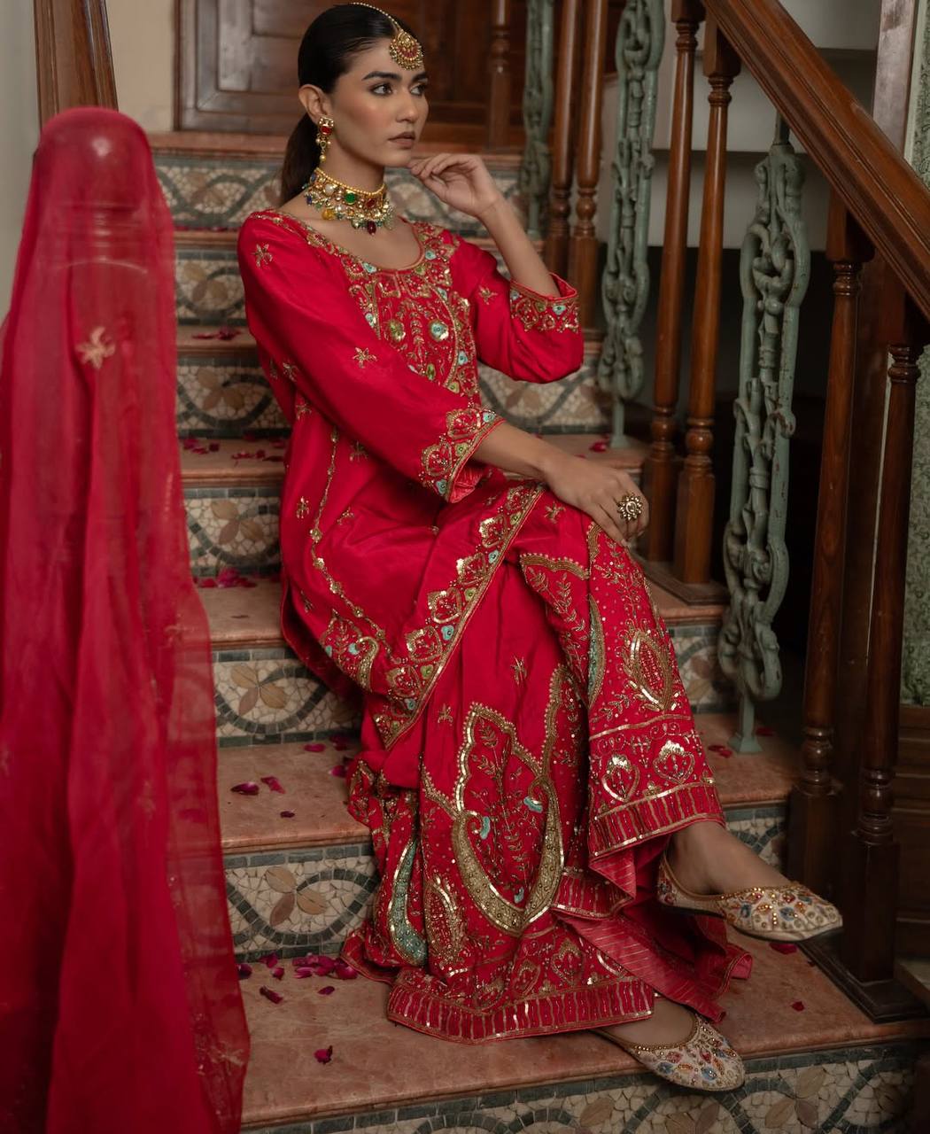 Designer Party Wear Chinon Silk Kurti with Sharara Palazzo & Dupatta – Heavy Embroidery Work Set