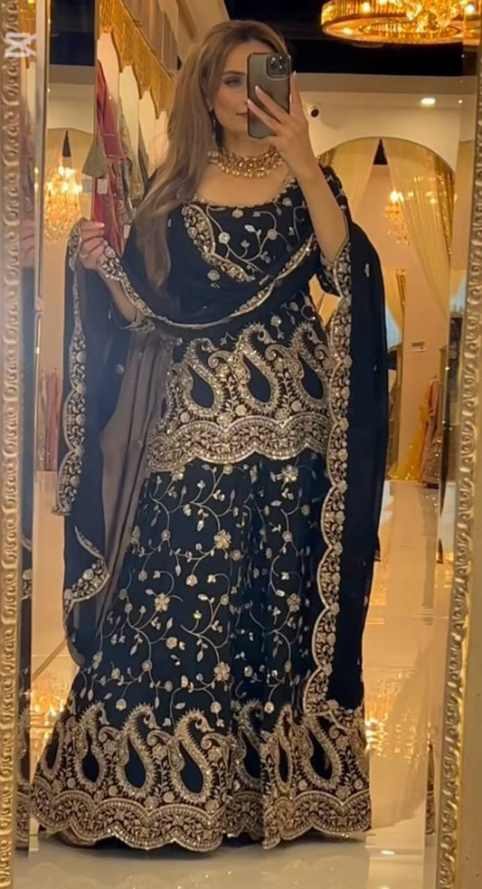 Premium Black Chinnon Silk Sharara Set with Heavy Sequence Embroidery & Dupatta