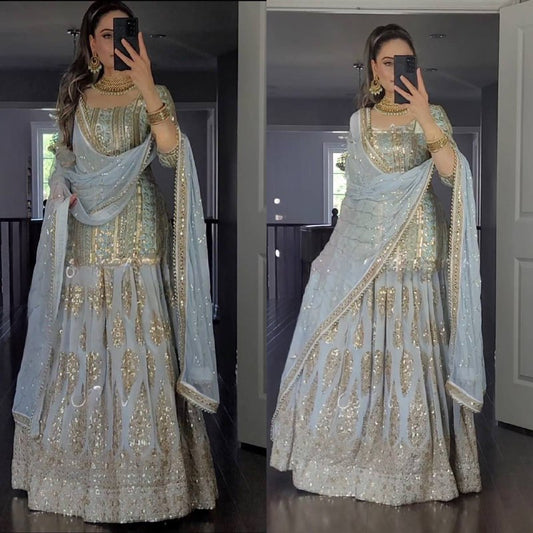 Designer Faux Georgette Heavy Embroidered Lehenga Set with Dupatta – Premium Party Wear