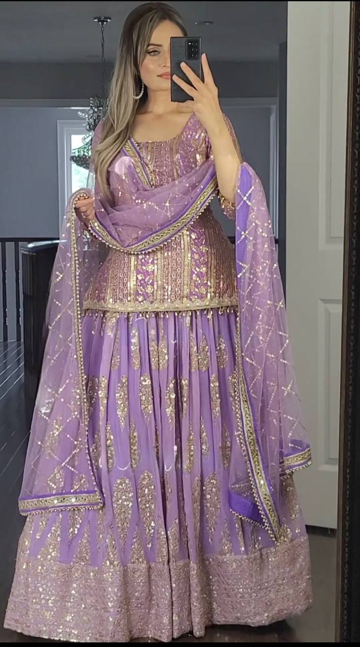Designer Faux Georgette Heavy Embroidered Lehenga Set with Dupatta – Premium Party Wear