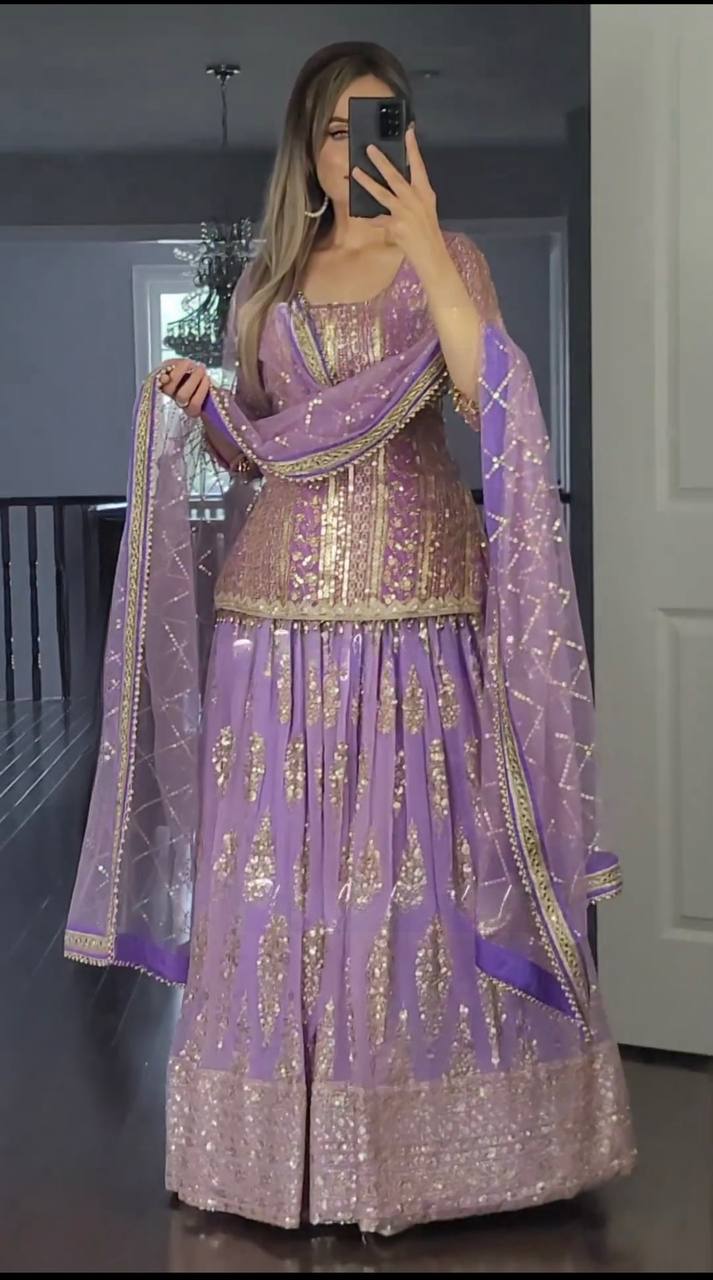 Designer Faux Georgette Heavy Embroidered Lehenga Set with Dupatta – Premium Party Wear
