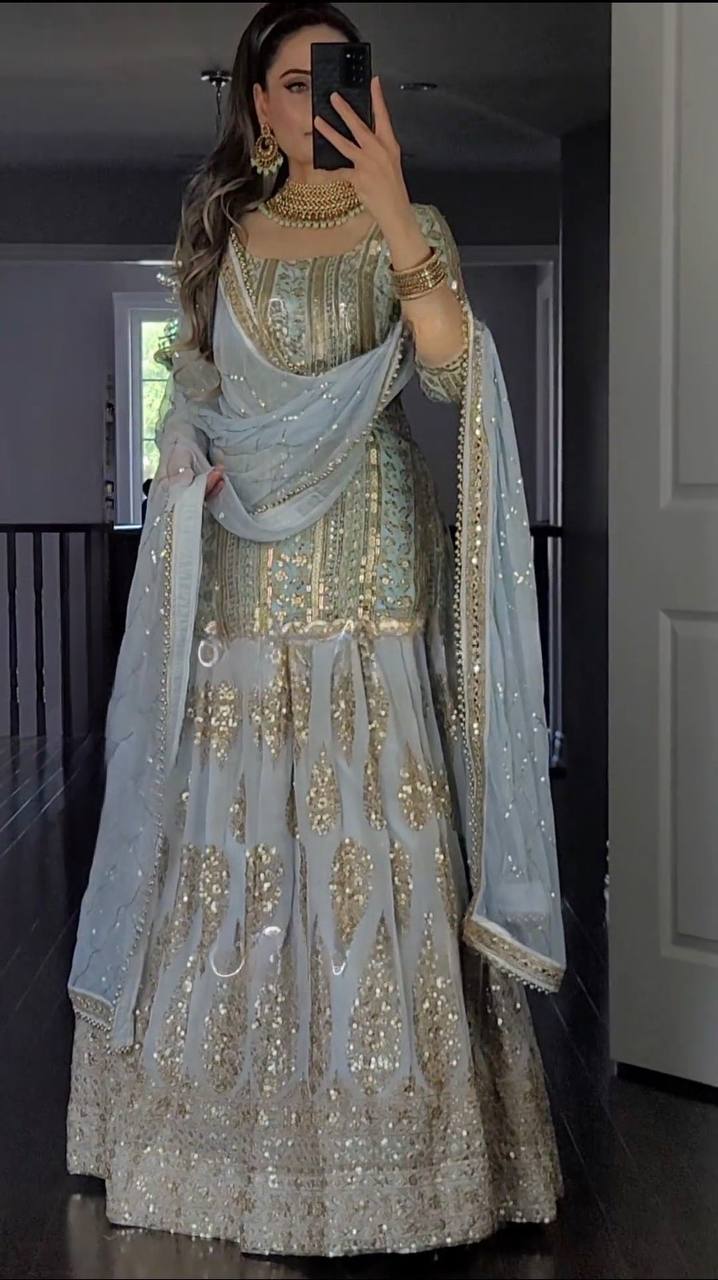 Designer Faux Georgette Heavy Embroidered Lehenga Set with Dupatta – Premium Party Wear