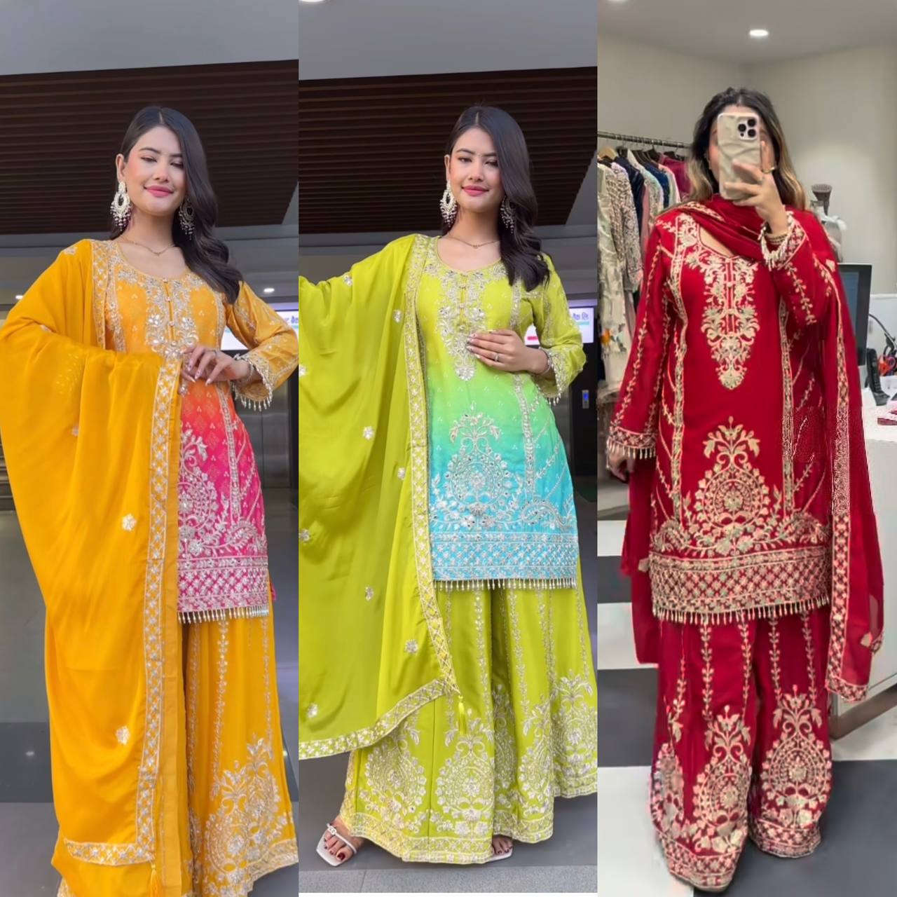 Premium Heavy Chinnon Silk Embroidery Coding Sequence Work Plazzo Set (Fully Stitched & Ready to Wear)