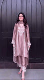 Designer Dusty Rose Satin Silk Kurta Set with Embroidery – Party Wear