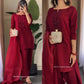Designer Red Crepe Silk Suit with Embroidery & Farshi Salwar – Organza Dupatta | Fully Stitched Premium Set