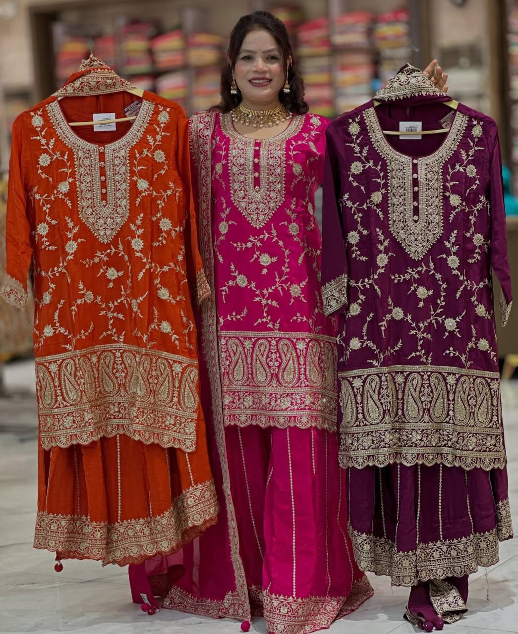 Premium Heavy Chinnon Silk Embroidered Sharara Palazzo Suit with Dupatta | Party Wear Set
