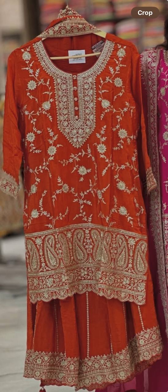 Premium Heavy Chinnon Silk Embroidered Sharara Palazzo Suit with Dupatta | Party Wear Set