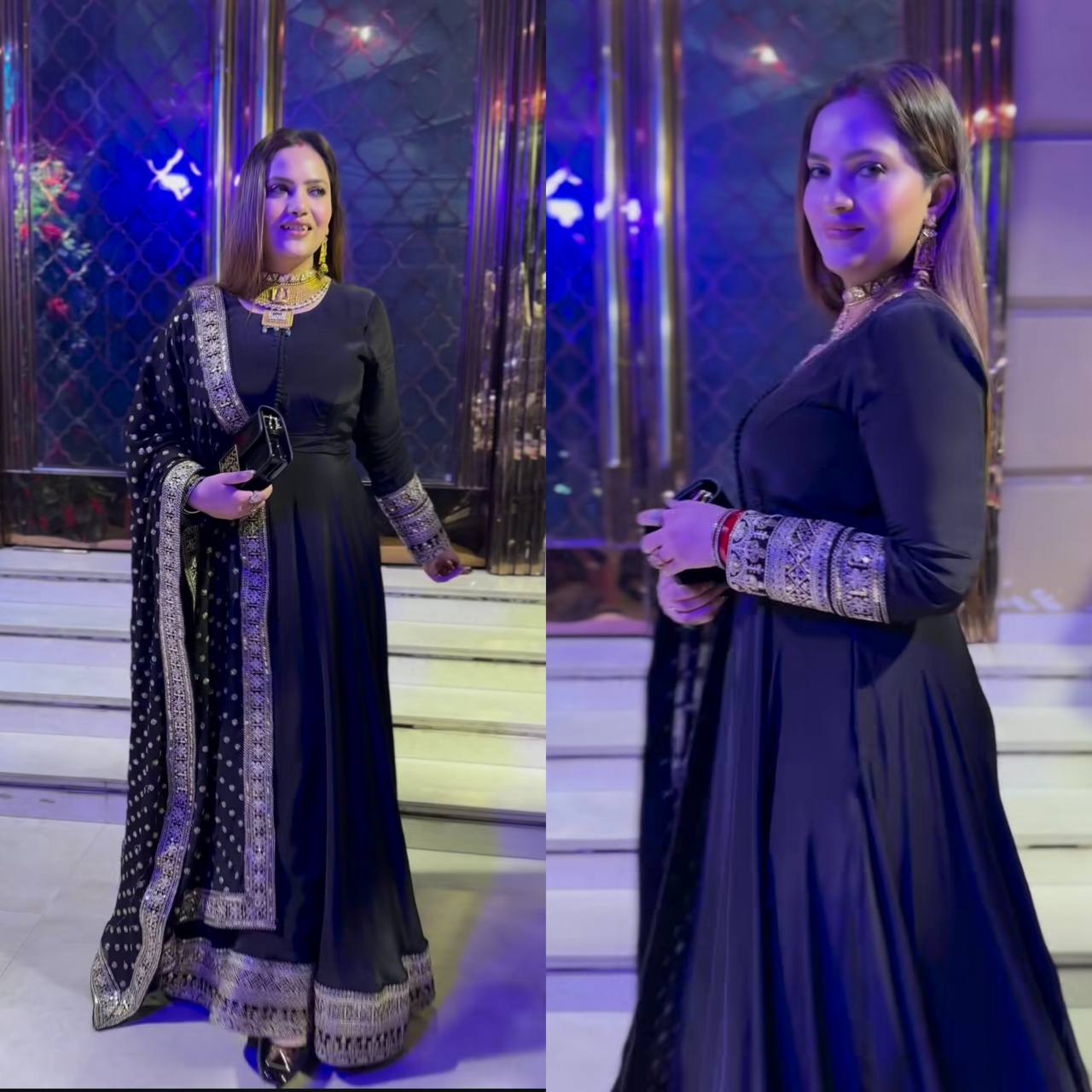 Designer Party Wear Natural Crepe Gown with Dupatta – Heavy 5mm Sequence & Embroidery Work