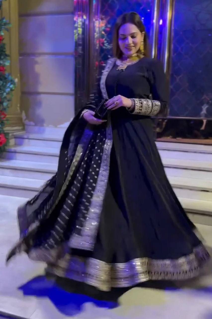 Designer Party Wear Natural Crepe Gown with Dupatta – Heavy 5mm Sequence & Embroidery Work