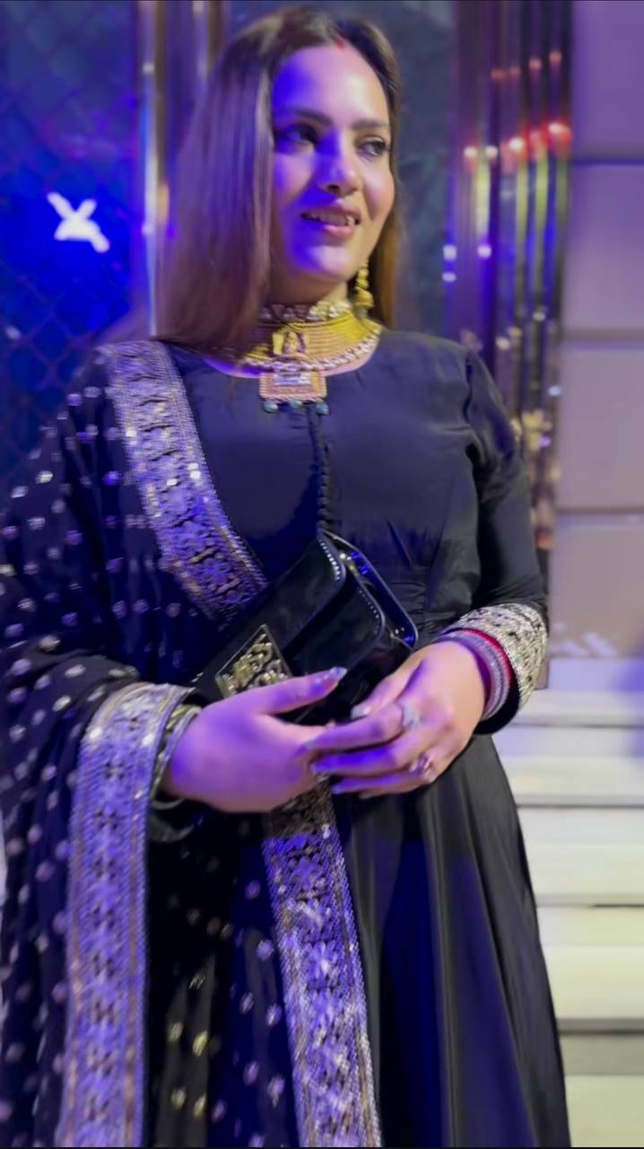 Designer Party Wear Natural Crepe Gown with Dupatta – Heavy 5mm Sequence & Embroidery Work