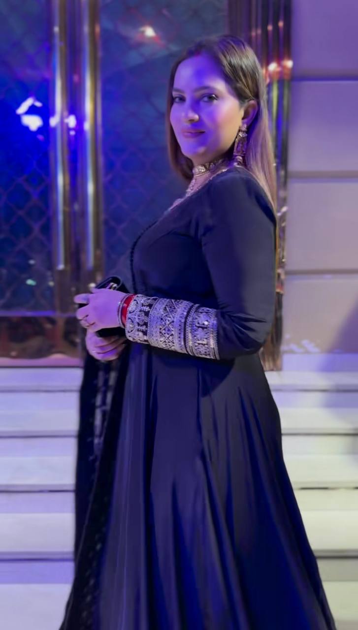 Designer Party Wear Natural Crepe Gown with Dupatta – Heavy 5mm Sequence & Embroidery Work