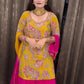 Designer Yellow Crepe Silk Embroidered Top with Pink Malay Silk Lehenga & Digital Dupatta – Fully Stitched Premium Set