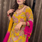 Designer Yellow Crepe Silk Embroidered Top with Pink Malay Silk Lehenga & Digital Dupatta – Fully Stitched Premium Set