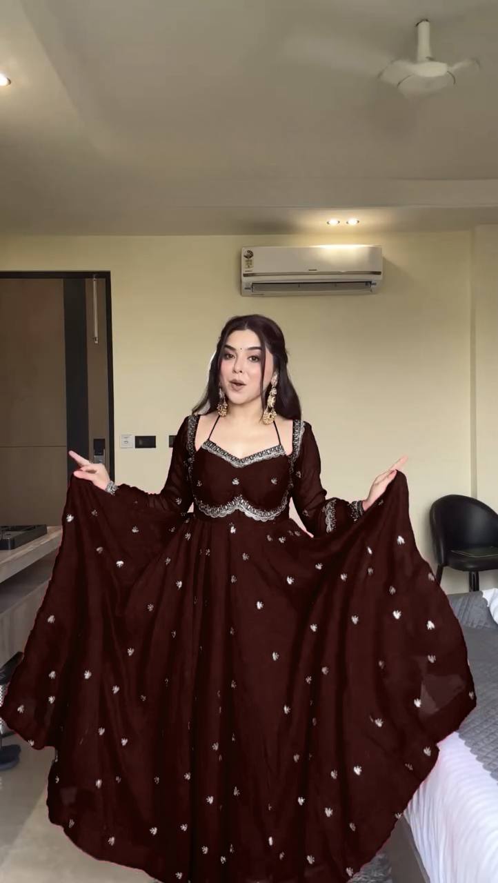 Premium Faux Georgette Anarkali Suit Set with Pant & Dupatta – 3 Piece Set