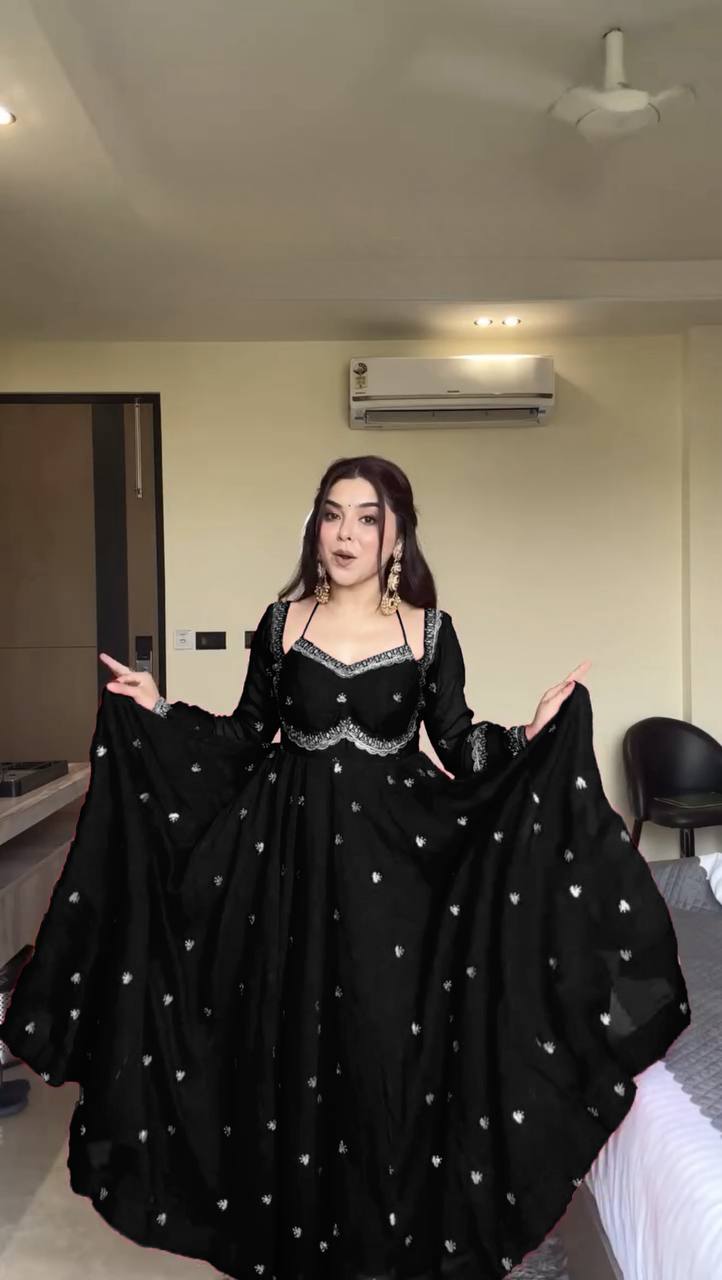 Premium Faux Georgette Anarkali Suit Set with Pant & Dupatta – 3 Piece Set