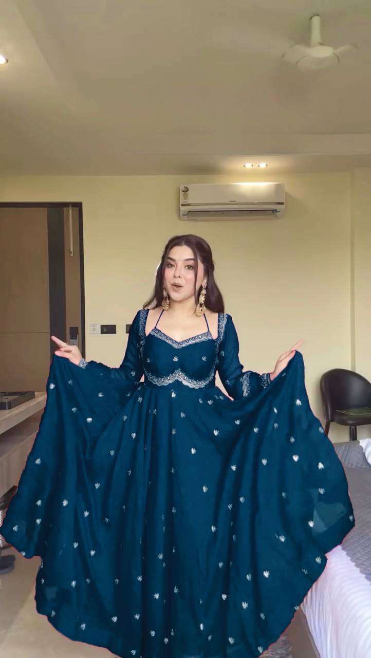 Premium Faux Georgette Anarkali Suit Set with Pant & Dupatta – 3 Piece Set