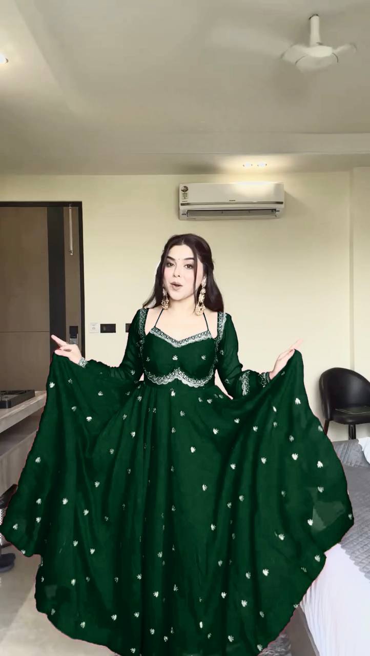 Premium Faux Georgette Anarkali Suit Set with Pant & Dupatta – 3 Piece Set