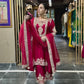Designer Chinnon Silk Embroidered Suit Set with Pant & Dupatta | Party Wear Collection