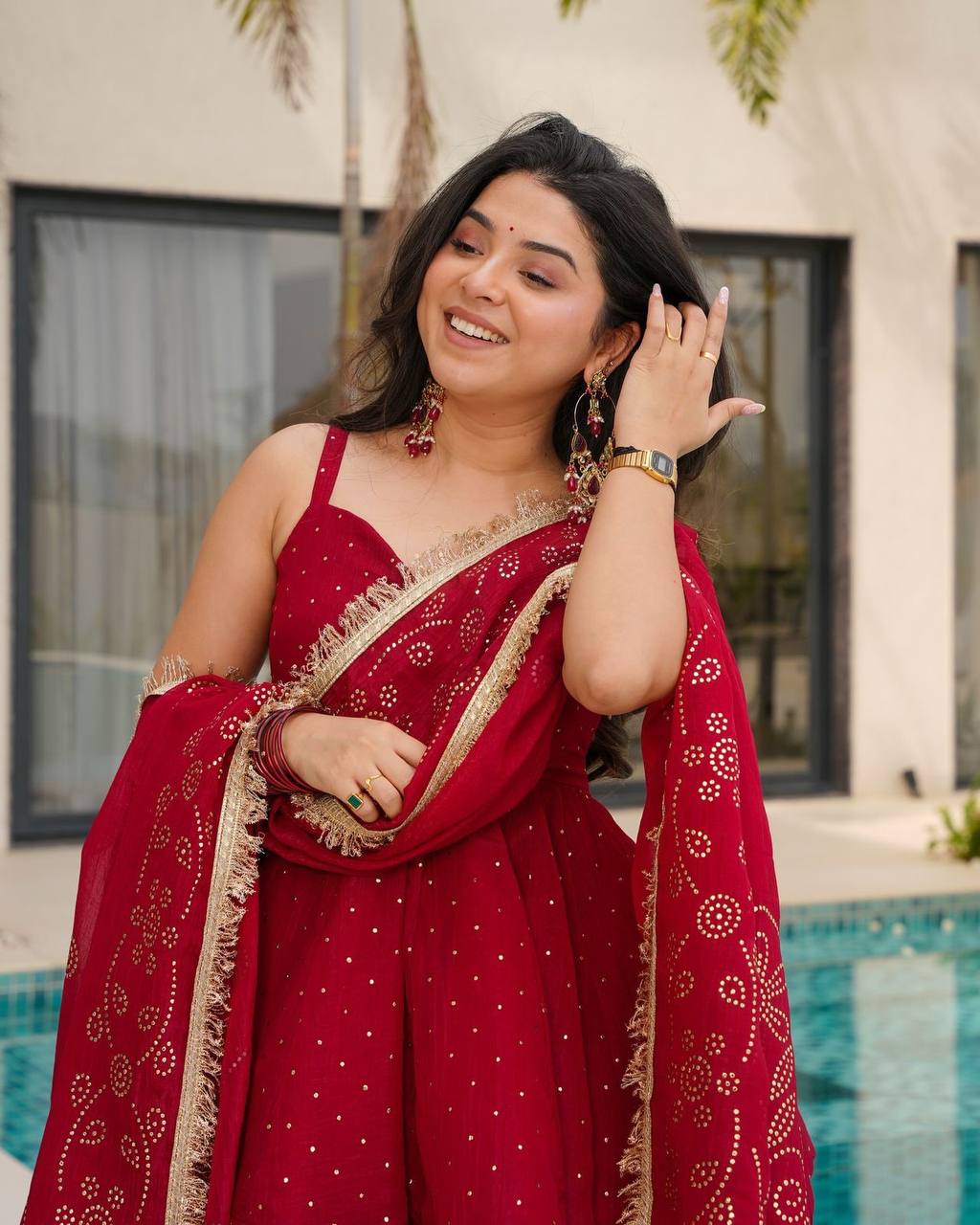 Premium Tabby Organza Peplum Top with Palazzo & Dupatta – Mukesh Work Set