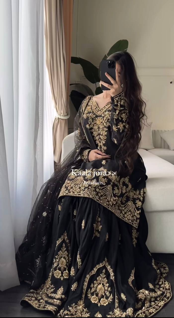 Heavy Natural Crepe Sharara Suit With Faux Georgette Dupatta – Premium Embroidered Party Wear