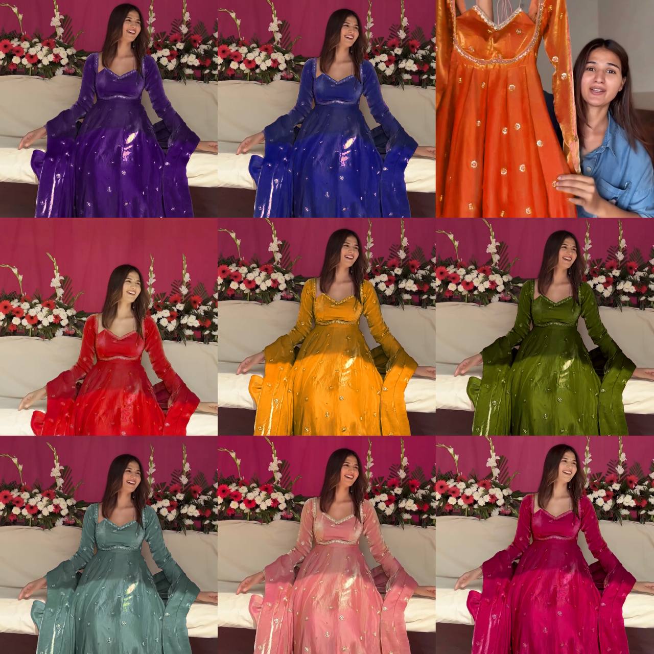 Premium Fendy Silk Anarkali Suit Set with Sequence Work & Dupatta