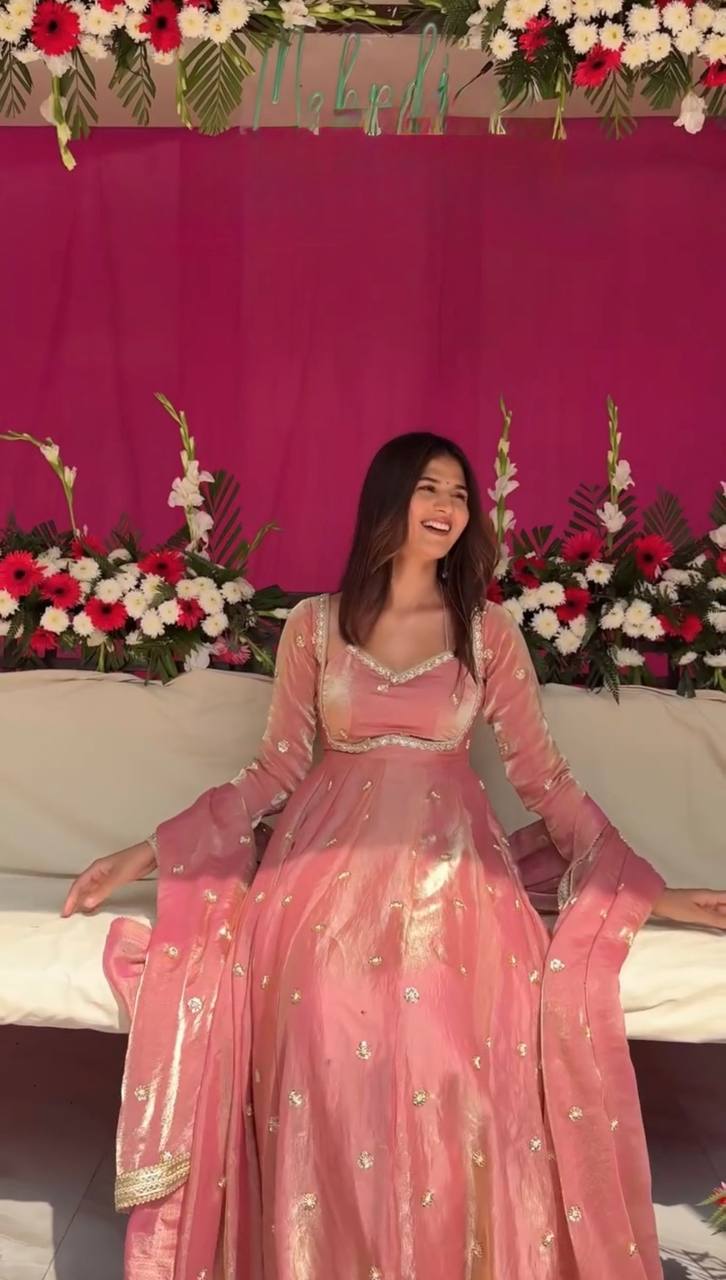 Premium Fendy Silk Anarkali Suit Set with Sequence Work & Dupatta