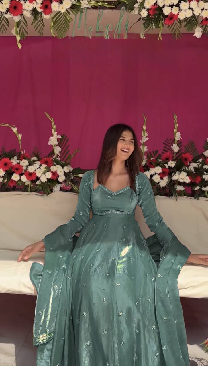 Premium Fendy Silk Anarkali Suit Set with Sequence Work & Dupatta