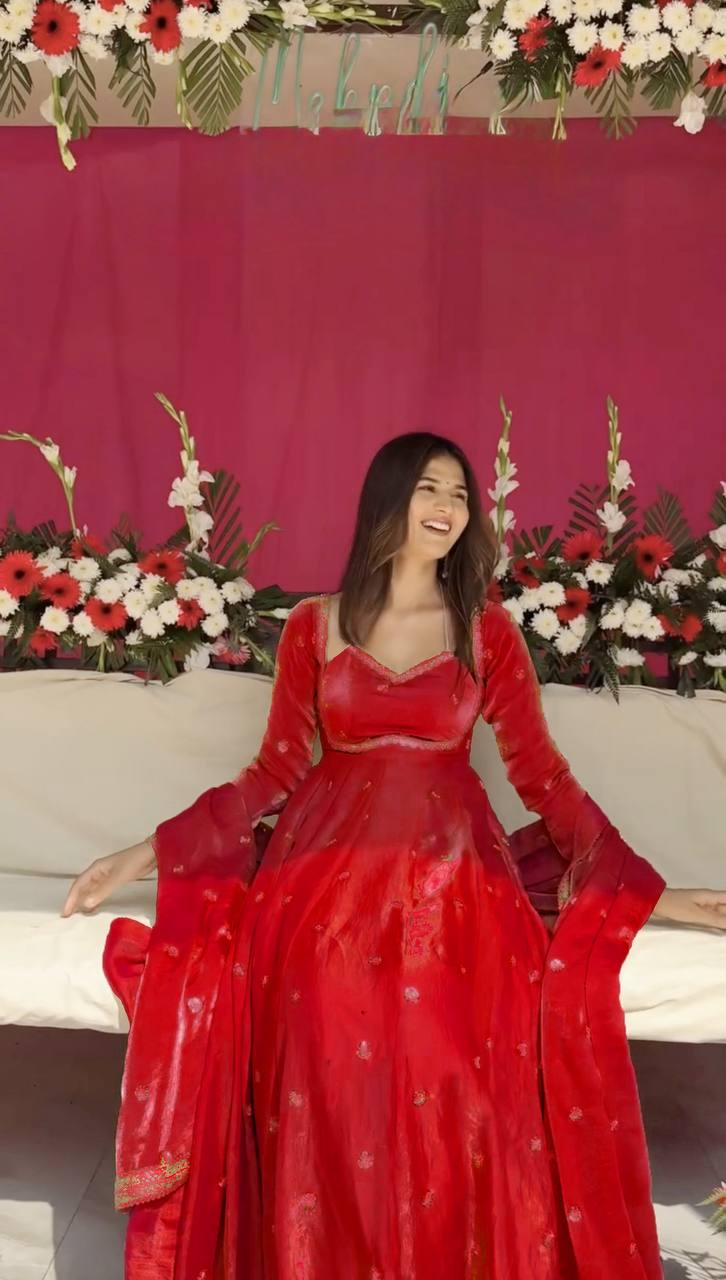 Premium Fendy Silk Anarkali Suit Set with Sequence Work & Dupatta