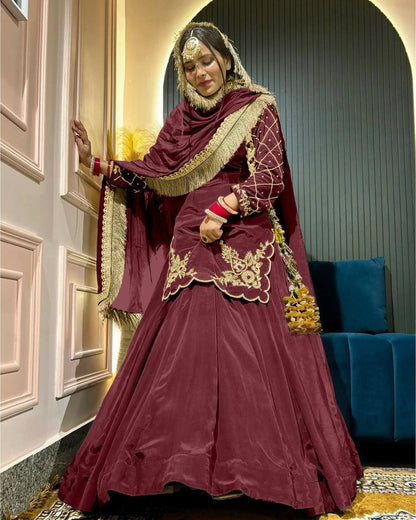 Natural Crepe Silk Heavy Embroidered Top & Lehenga With Dupatta – Premium Party Wear Set