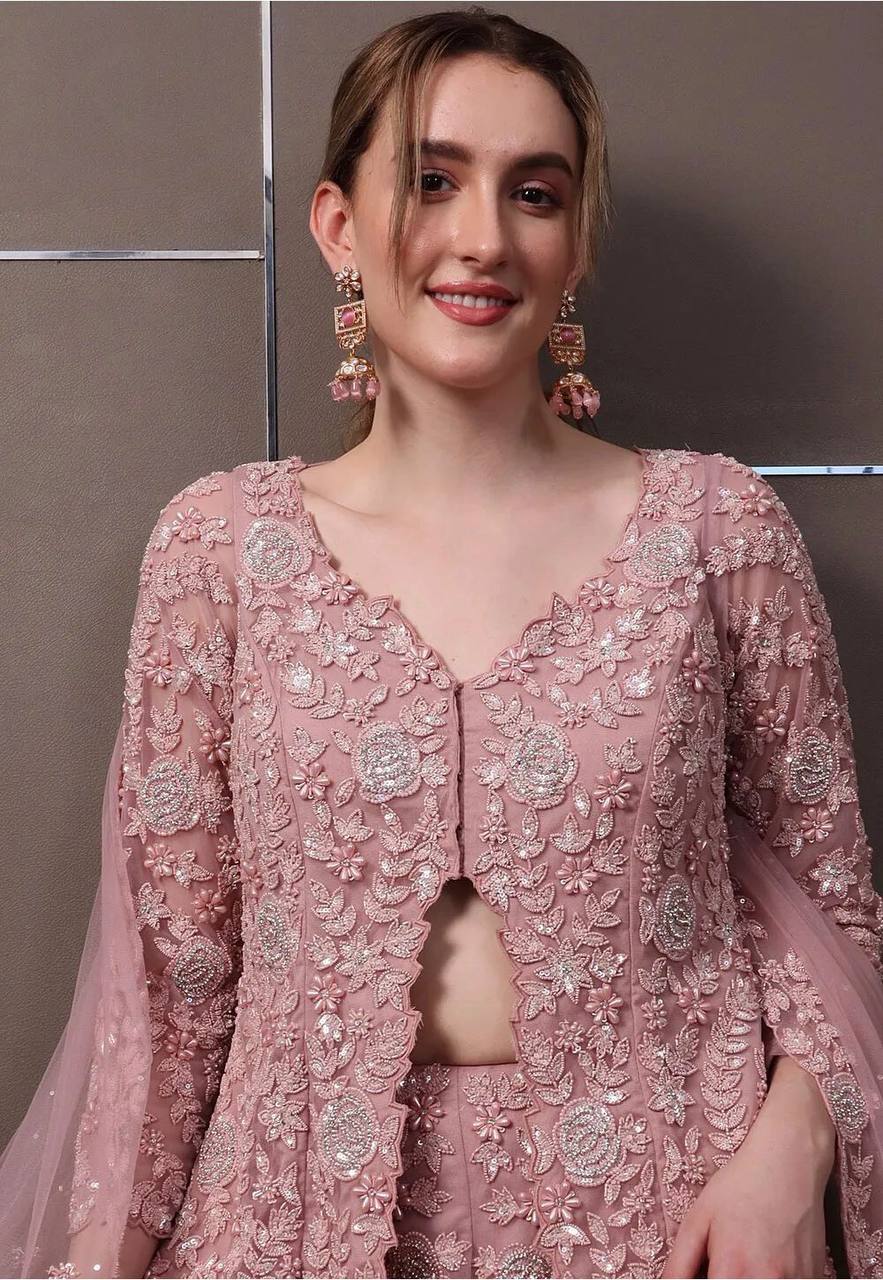 Designer Faux Georgette Top Plazzo Set with Sequence & Rivet Moti Work