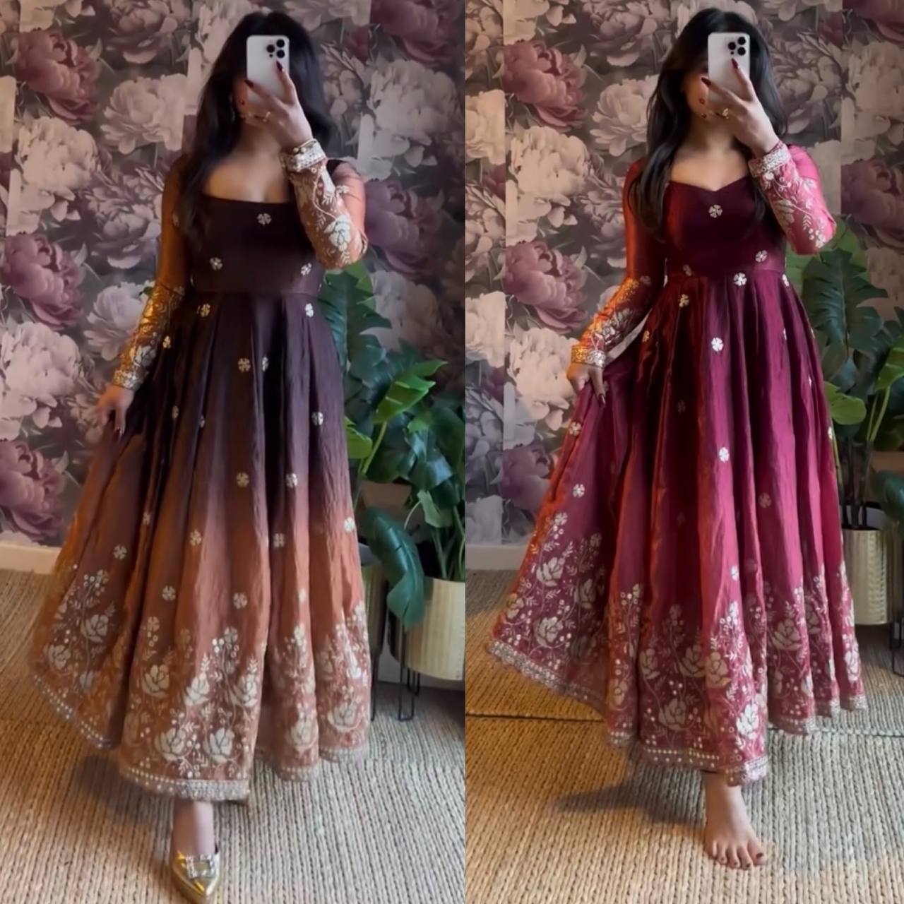 Premium Chinon Silk Anarkali Set with Pant & Dupatta – Fully Stitched