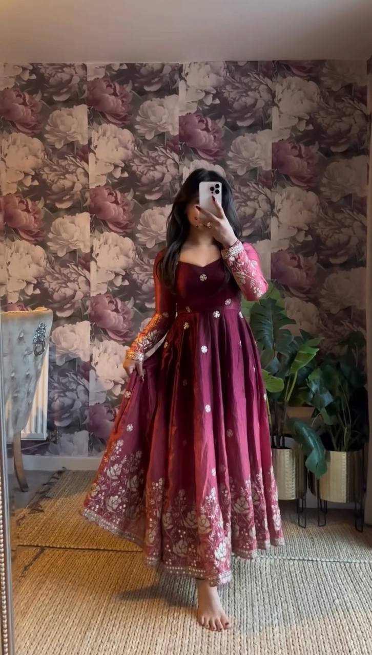 Premium Chinon Silk Anarkali Set with Pant & Dupatta – Fully Stitched