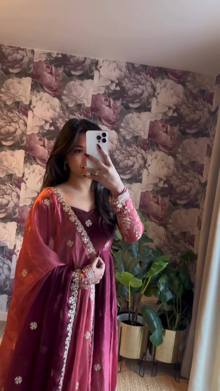 Premium Chinon Silk Anarkali Set with Pant & Dupatta – Fully Stitched