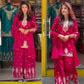 Designer Party Wear Heavy Chinon Silk Kurti Top with Sharara Palazzo & Dupatta – Sequence Embroidery Set+
