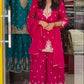 Designer Party Wear Heavy Chinon Silk Kurti Top with Sharara Palazzo & Dupatta – Sequence Embroidery Set+