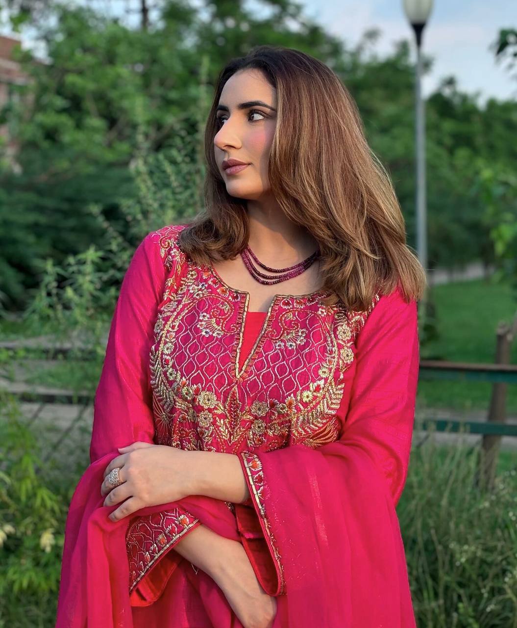 Designer Pure Chinnon Silk Embroidered Pink Suit Set with Organza Dupatta – Premium Party Wear for Women