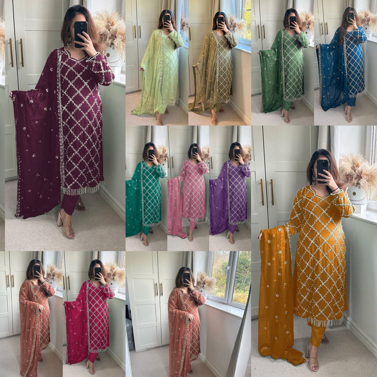 Designer Faux Georgette Heavy Sequence Embroidered Suit with Dupatta – 11 Colors | Party Wear Set