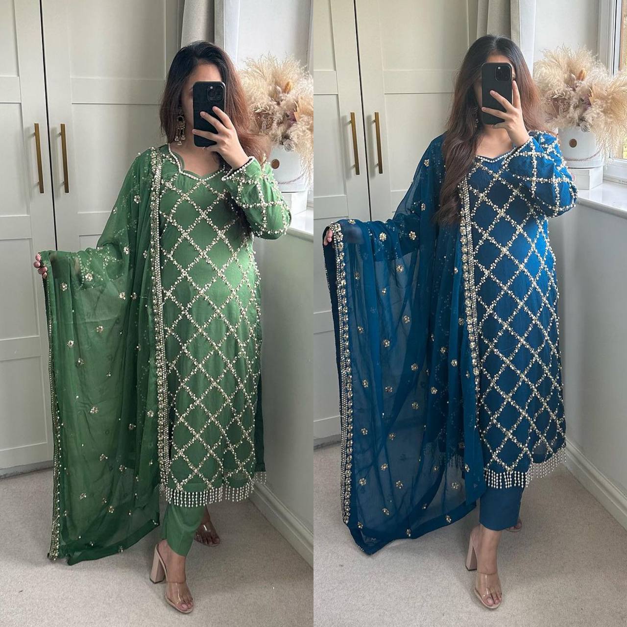 Designer Faux Georgette Heavy Sequence Embroidered Suit with Dupatta – 11 Colors | Party Wear Set