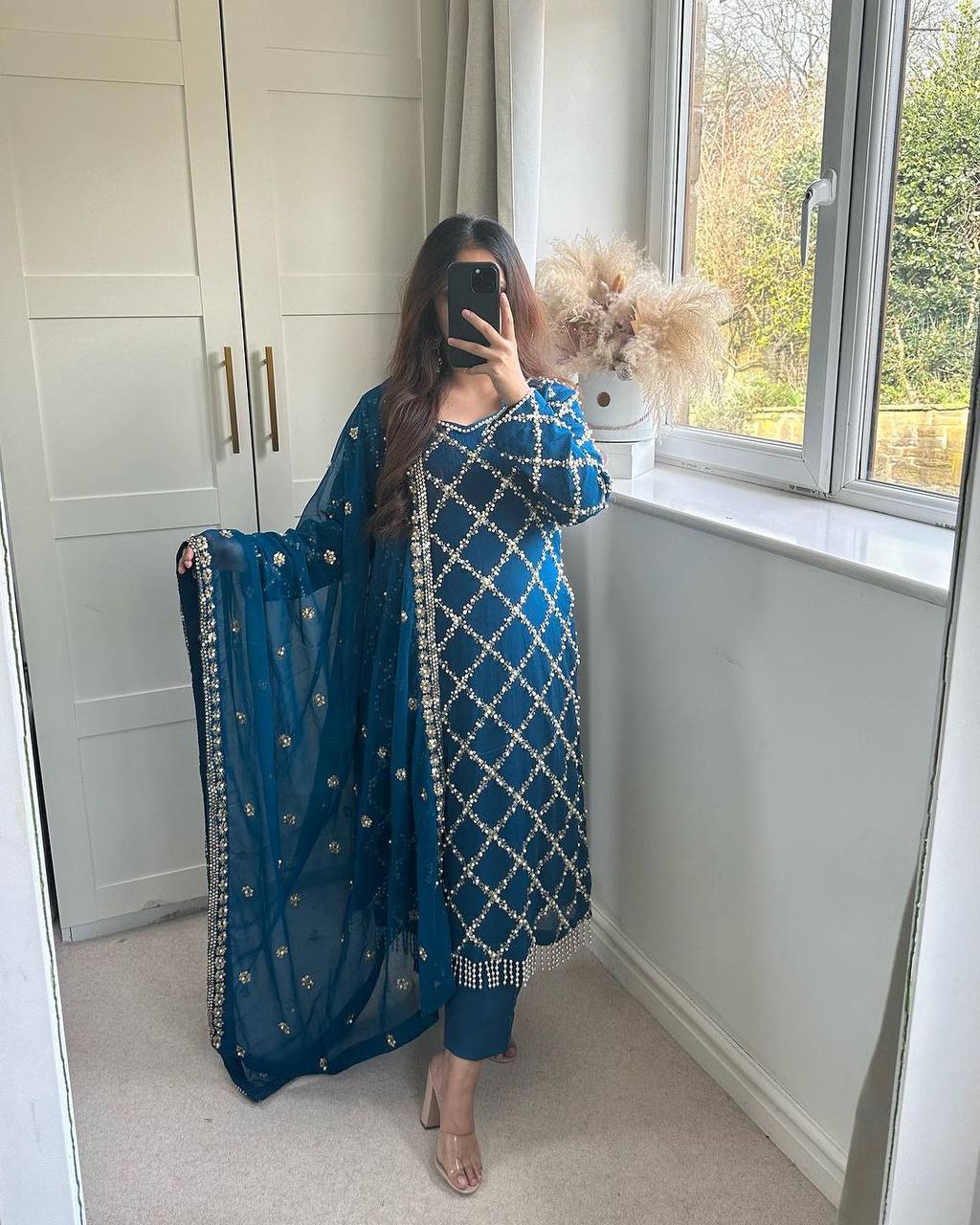 Designer Faux Georgette Heavy Sequence Embroidered Suit with Dupatta – 11 Colors | Party Wear Set