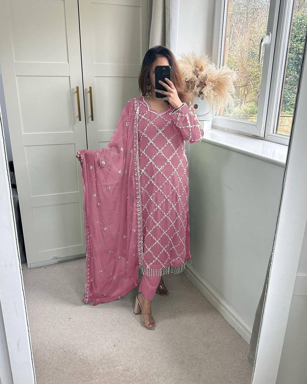 Designer Faux Georgette Heavy Sequence Embroidered Suit with Dupatta – 11 Colors | Party Wear Set