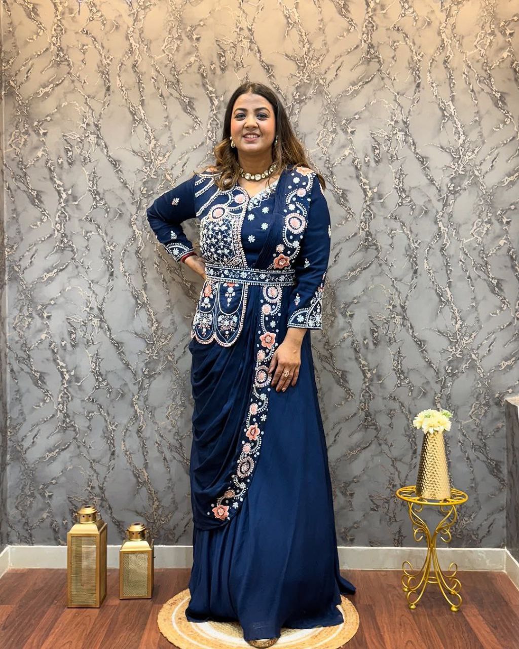 Embroidered Ready-to-Wear Gown Saree with Belt | Party & Wedding Collection