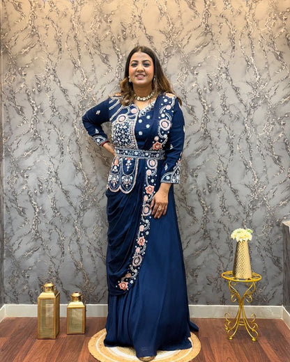 Embroidered Ready-to-Wear Gown Saree with Belt | Party & Wedding Collection