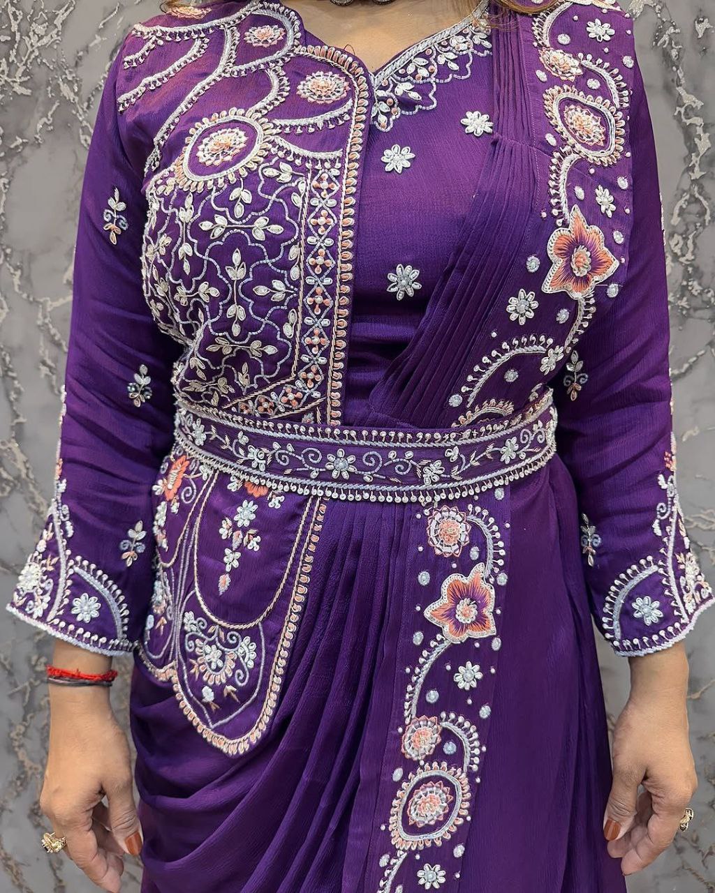 Embroidered Ready-to-Wear Gown Saree with Belt | Party & Wedding Collection