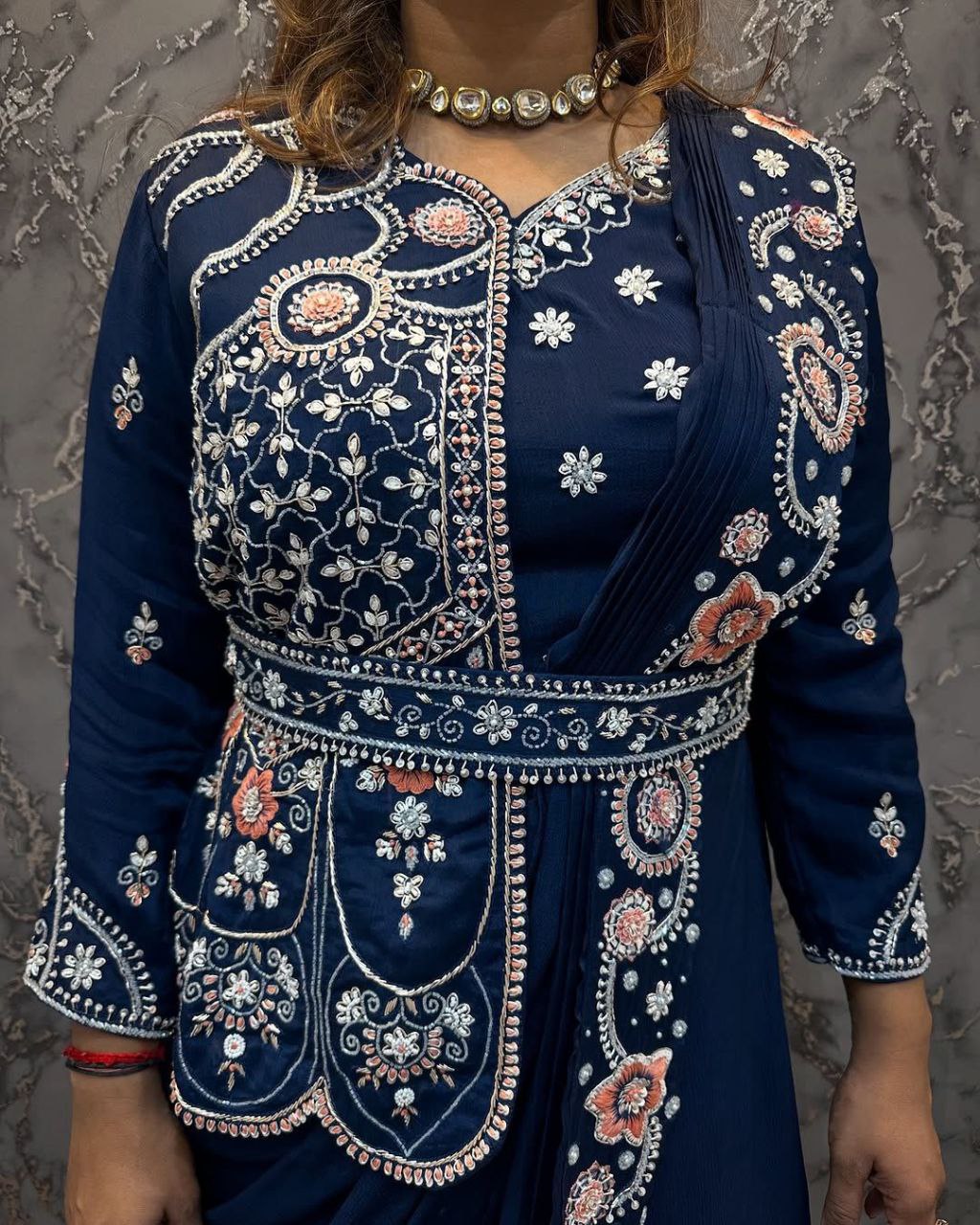 Embroidered Ready-to-Wear Gown Saree with Belt | Party & Wedding Collection